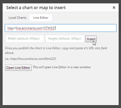 Inserting Live Editor chart into Wordpress post